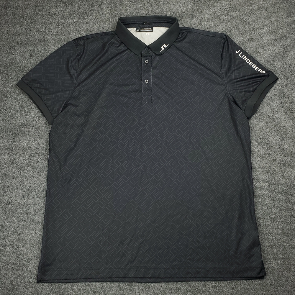 J Lindeberg Tour Tech Polo Shirt Mens 3XL Golf Logo Print Regular Fit Black - Picture 11 of 11